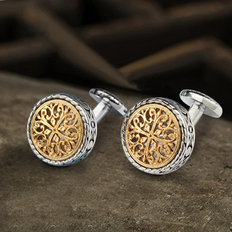 A pair of sophisticated silver cufflinks.
